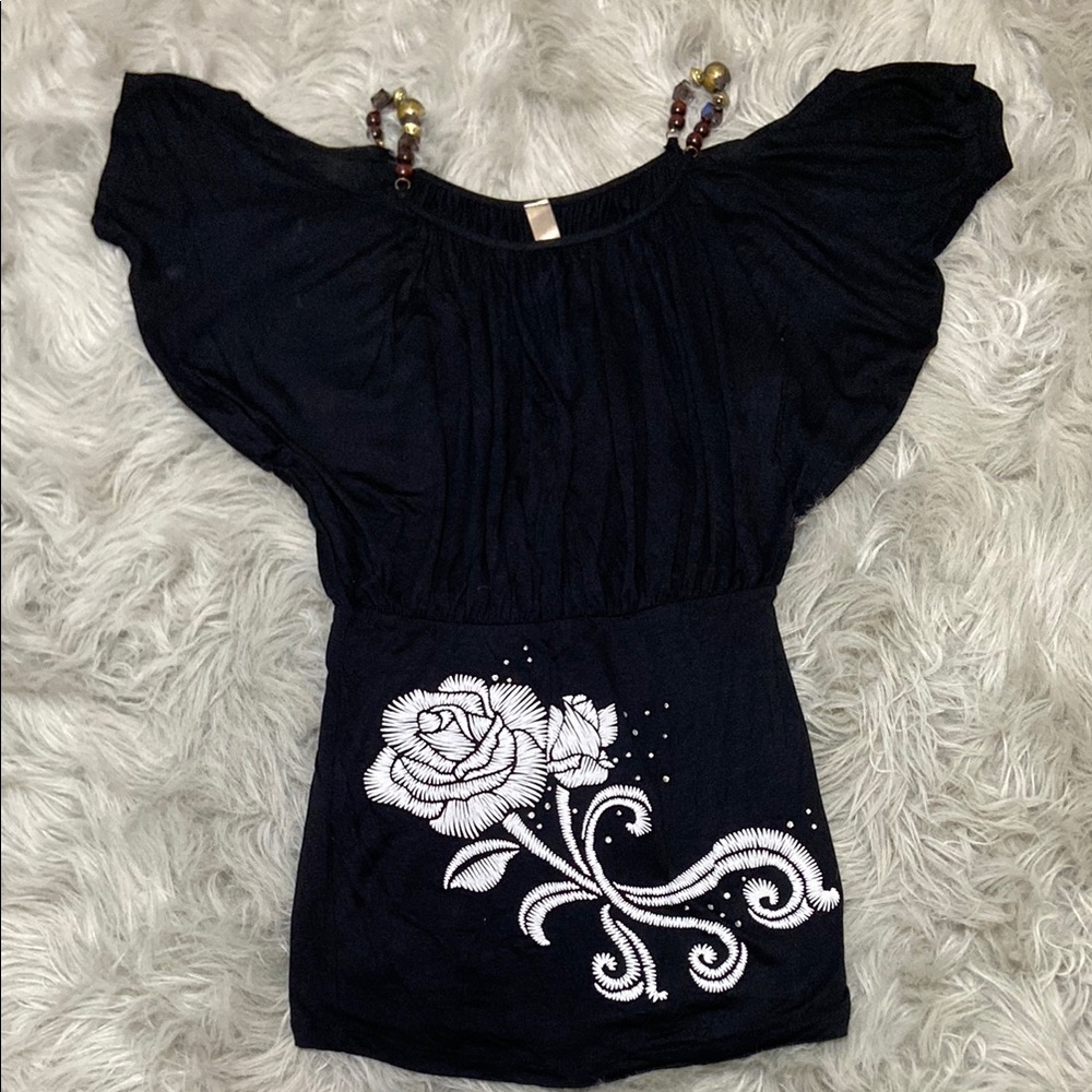2000s Black Floral Women's Top